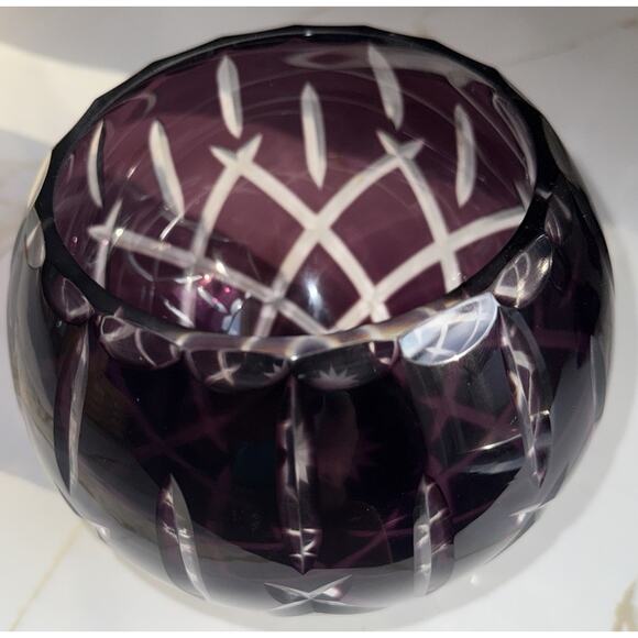 Vintage Gorham Lady Ann Purple Crystal Glass Cut To Clear Bowl Vase Dish 6x5” - Picture 1 of 8